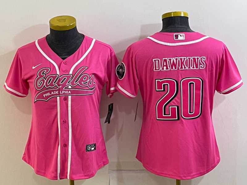 Womens Philadelphia Eagles #20 Brian Dawkins Pink With Patch Cool Base Stitched Baseball Jersey